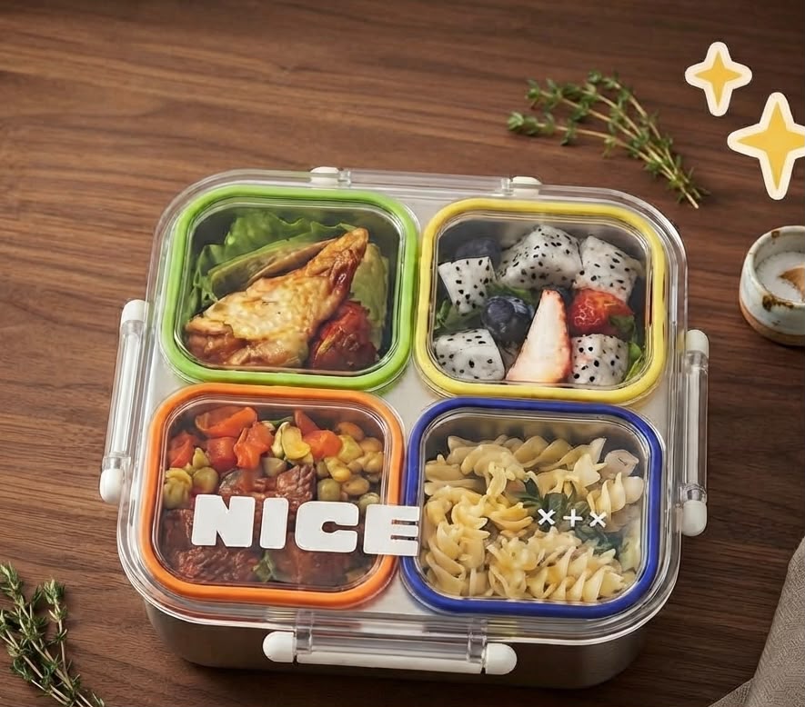 4 Compartment Stainless Steel Leak Proof Lunch Box