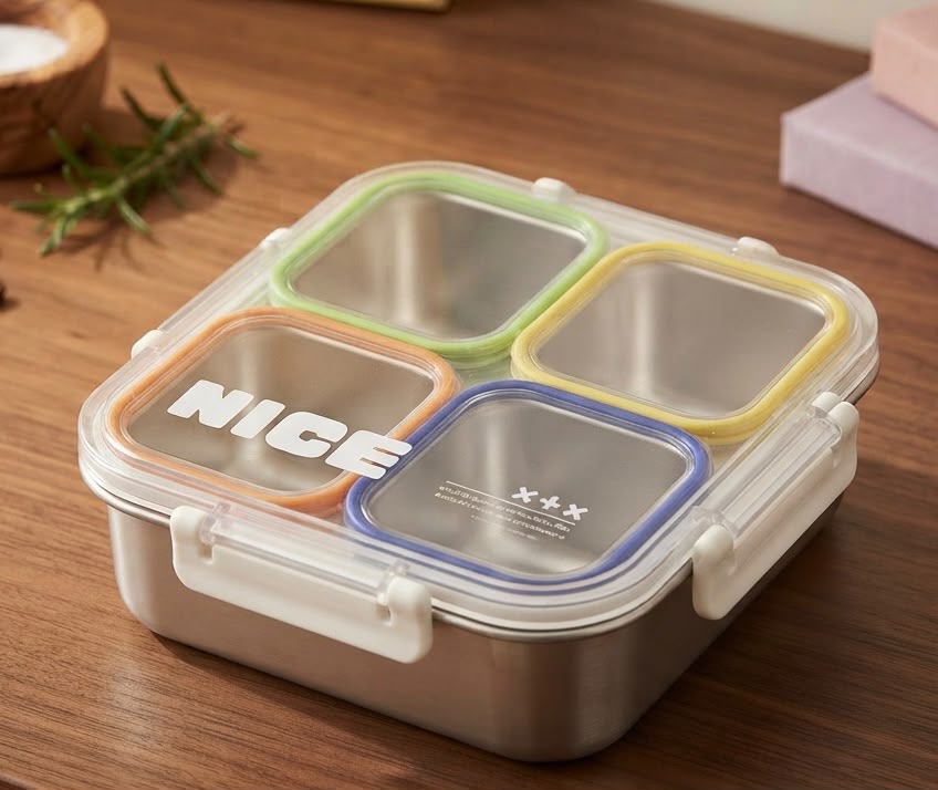 4 Compartment Stainless Steel Leak Proof Lunch Box