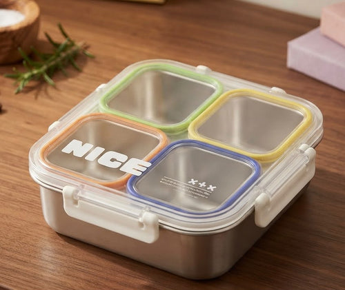 4 Compartment Stainless Steel Leak Proof Lunch Box