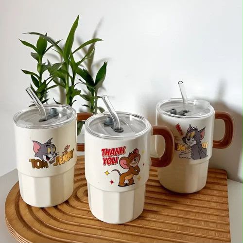 Tom and Jerry Ceramic Mug with Straw