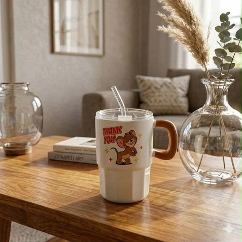 Tom and Jerry Ceramic Mug with Straw